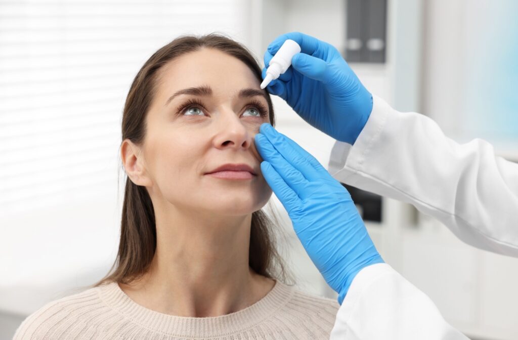 Patient receiving antibiotic eye drops for pink eye linked to a sinus infection.